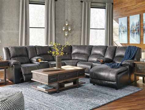 Nantahala Faux Leather Reclining Sectional with 2 Consoles & Chaise by ...