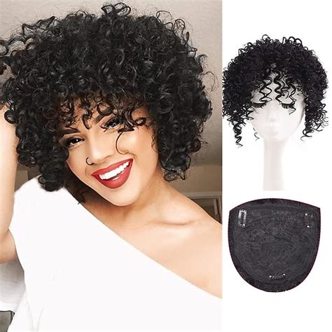 Afro Kinky Curly Hair Toppers With Bangs Clip In Hair Pieces Synthetic ...