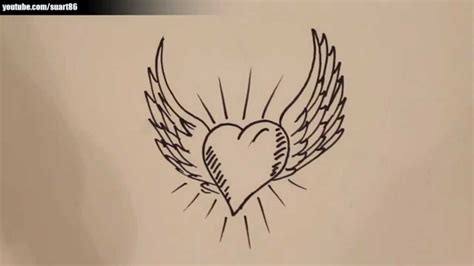 How to draw a heart with angel wings - YouTube