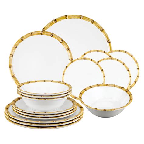 Gourmet Art 16-Piece Bamboo Heavyweight and Durable Melamine Dinnerware ...