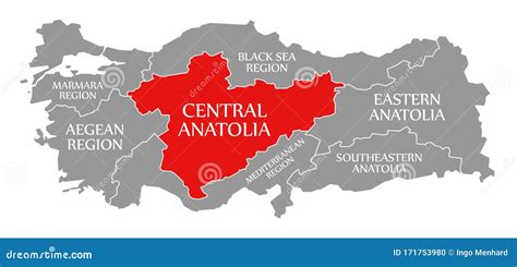 Central Anatolia Red Highlighted In Map Of Turkey Stock Photography ...