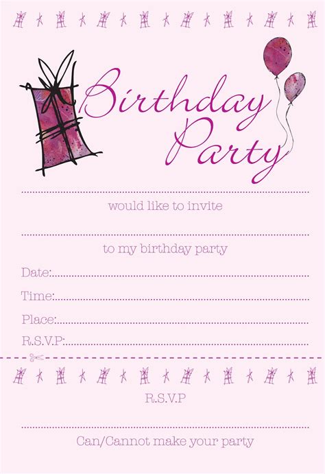 Free Birthday Party Invitations for Girl – Bagvania FREE Printable ...