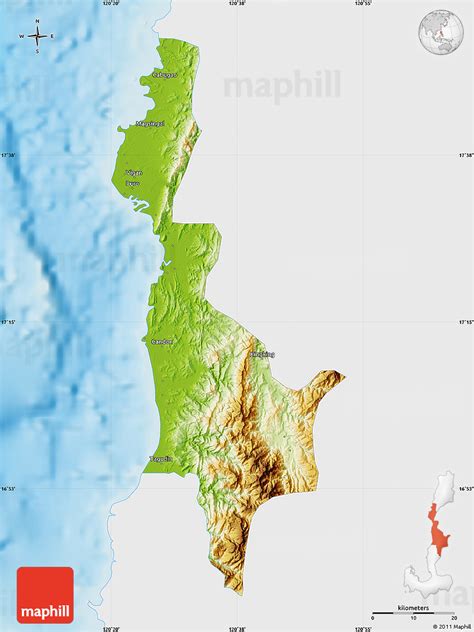 Physical Map of Ilocos Sur, single color outside