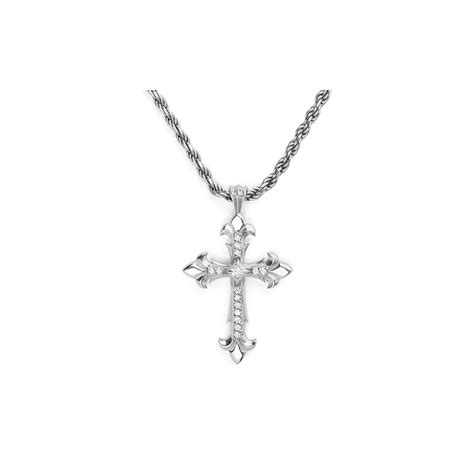 Diamond Large Fleury Cross Necklace