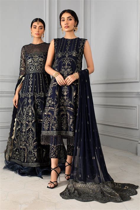 Navy Blue Pakistani Dress with Fine Embroidery #PF324 | Blue pakistani ...