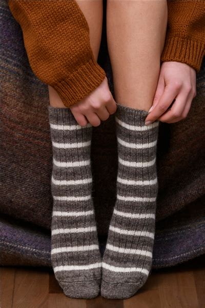 Striped Irish Wool Socks - Natural Brown LeeValleyIreland.com