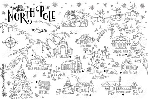 Fantasy map of the North Pole, showing the home and toy factory of ...