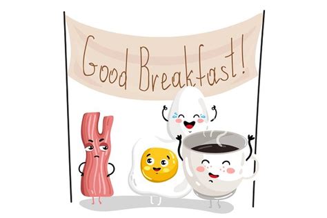 Funny breakfast cartoon character set | Pre-Designed Illustrator ...