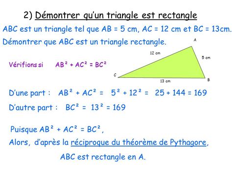 Comment savoir si un triangle est rectangle avec pythagore