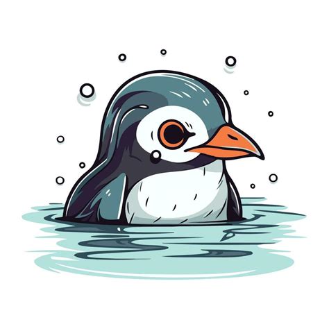 Cute penguin swimming in the water. vector cartoon illustration ...