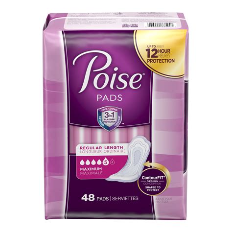 Poise Incontinence Pads, Maximum Absorbency, Regular, 48 Count ...