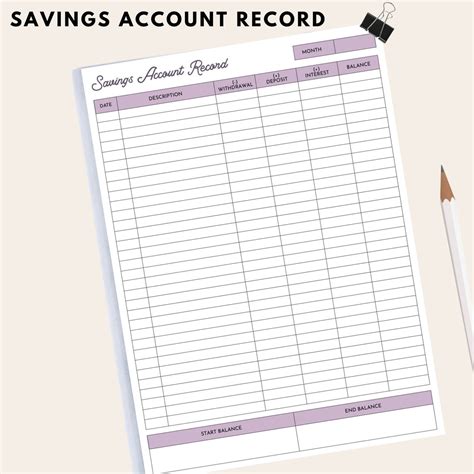 LARGER Bank Balance Sheet Printable Savings Account Sheet - Etsy