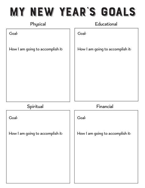 New Years Goal Setting Worksheets