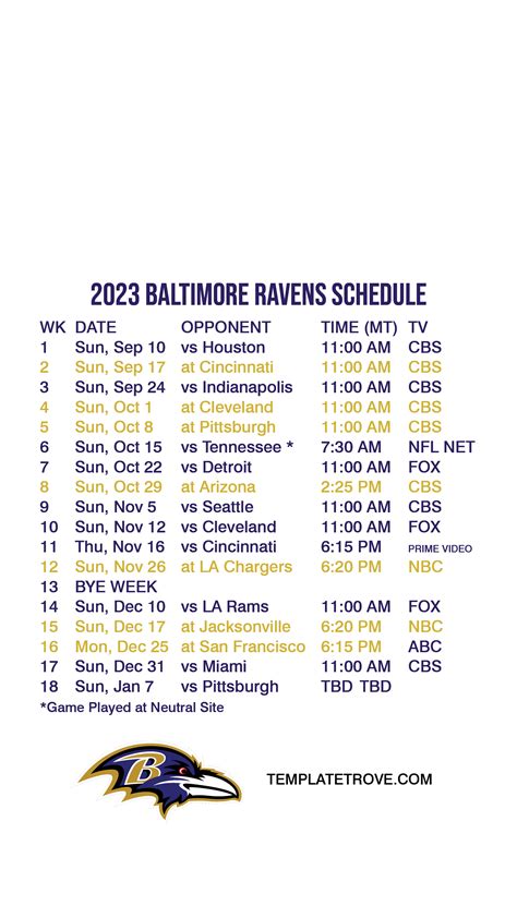 Baltimore Ravens 2024 Home Schedule - Alexi Austina