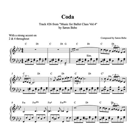 "Coda" – Piano sheet music for ballet class by Søren Bebe (PDF)