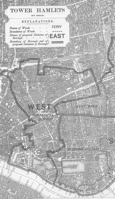 Map, Borough of Tower Hamlets, West, 1885, London, UK Old London ...