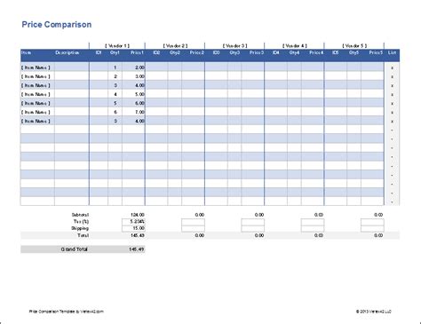 Price Comparison Template Excel