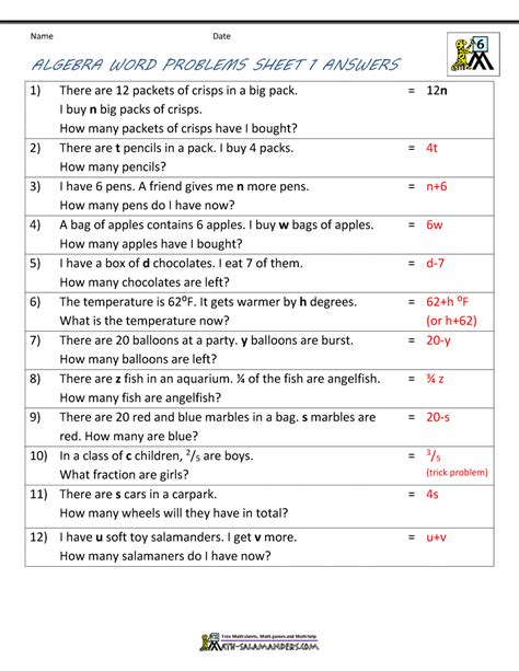 Worksheets with Answers - Printable Worksheet