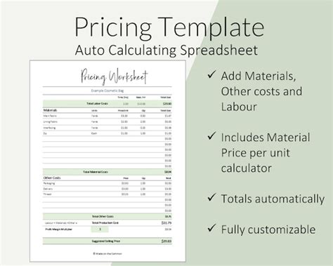 Pricing Calculator Worksheet to Price Handmade Products Auto | Etsy