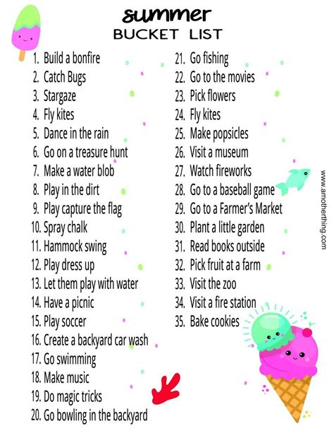 Printable Summer Bucket List For Kids - Tedy Printable Activities