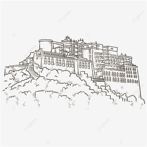 Potala Palace Vector PNG Images, Hand Drawn Line Drawing Sketch Of The ...