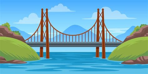 Premium Vector | Bridge landscape Panoramic scene with bridgework ...