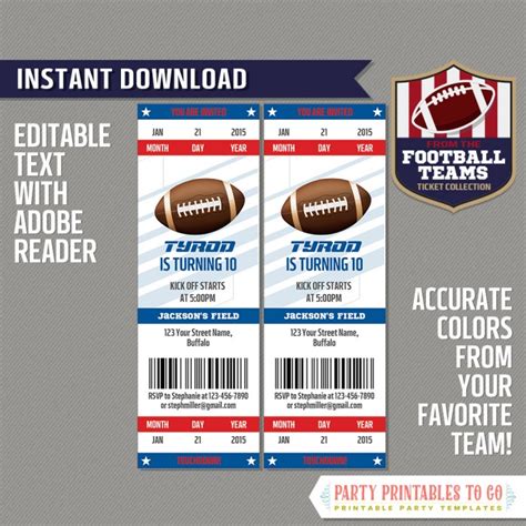 Buffalo Bills Football Ticket Invitation Template (Nautical Blue and ...