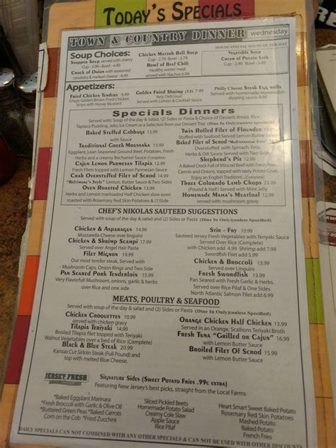 Menu at Town & Country Diner restaurant, Bordentown, 177 US-130