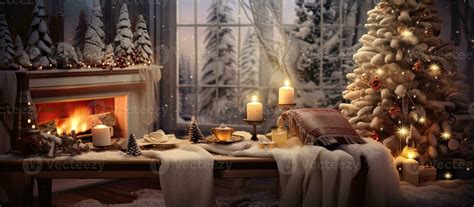 The enchanting Christmas ambiance room with fireplace artificial snow ...