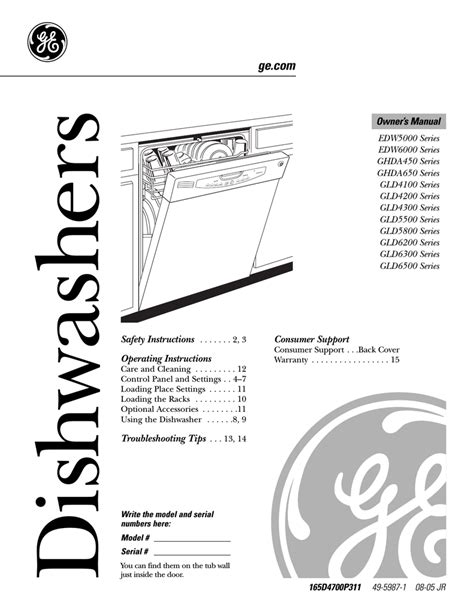 GE Monogram EDW5000 Dishwasher User Manual | Manualzz