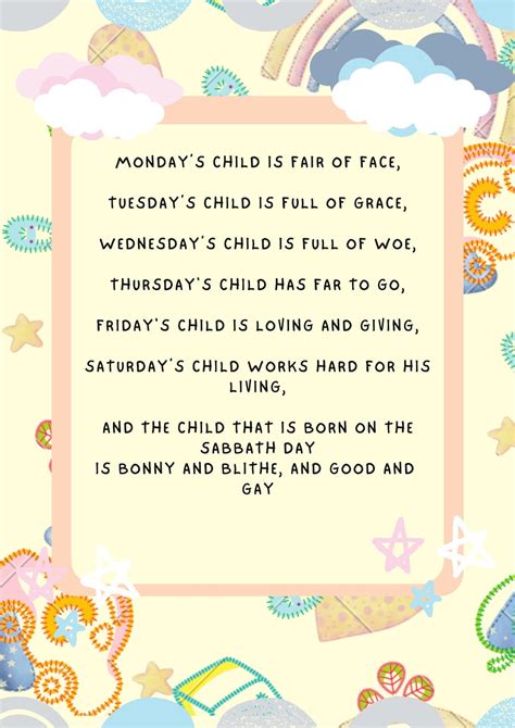 Monday's Child Poem for Nursery A4 Glossy Poster - Etsy