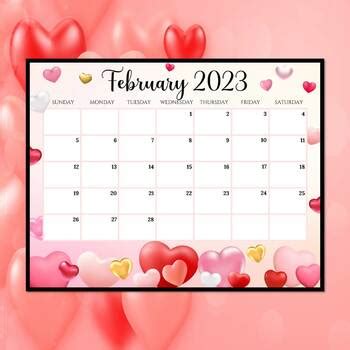 February Editable Calendar 2023 Valentine's Day Themed by Assia Ressources