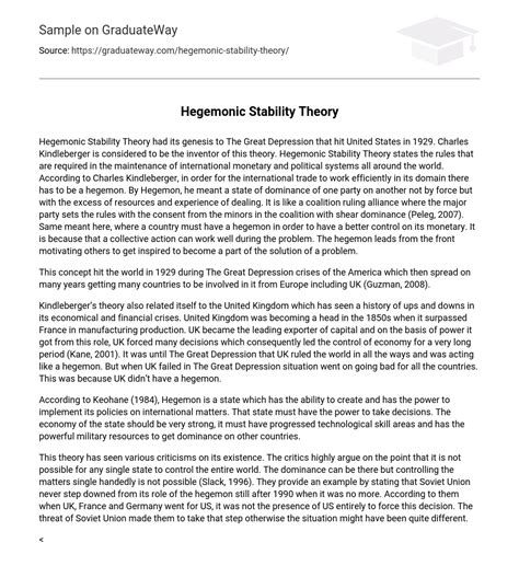 ⇉Hegemonic Stability Theory Essay Example | GraduateWay