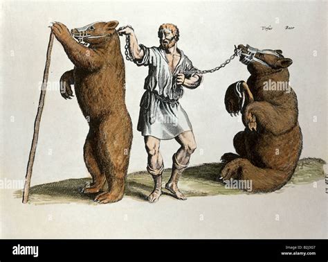 circus, animal training, bear trainer, engraving, coloured, by Stock ...