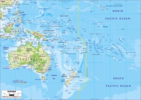 Large physical map of Australia and Oceania with major roads and major ...