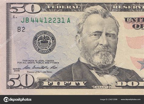 Fifty Dollar Bill Macro Usd President Ulysses Grant Portrait United ...