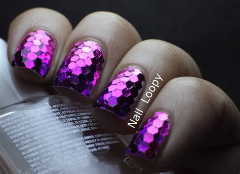 nail loopy: PINK & PURPLE GLITTER PLACEMENT GRADIENT NAILS