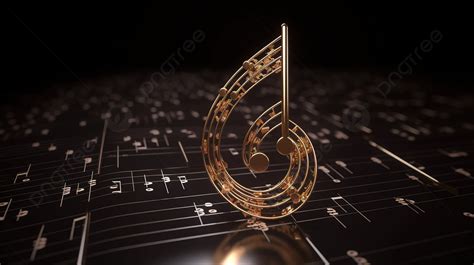 Gold Music Note On A Sheet Of Music Background, 3d Rendering Of Treble ...