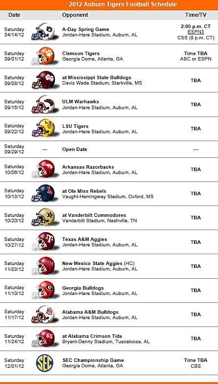 Auburn Tigers Football Team 2012 Schedule | Clemson tigers football ...