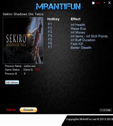 Sekiro: Shadows Die Twice Trainer +8 v1.00 MrAntiFun GAME TRAINER ...