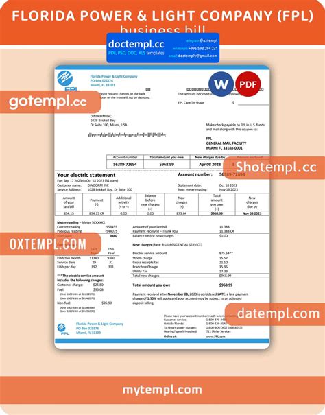 Florida Power & Light Company (FPL) electricity utility business bill ...