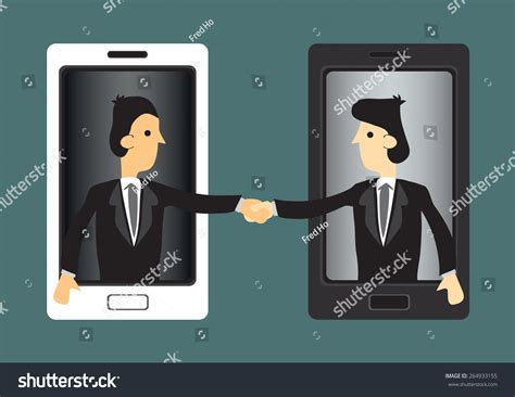 Cartoon Businessmen Extending Hands Out Handphone Stock Vector (Royalty ...