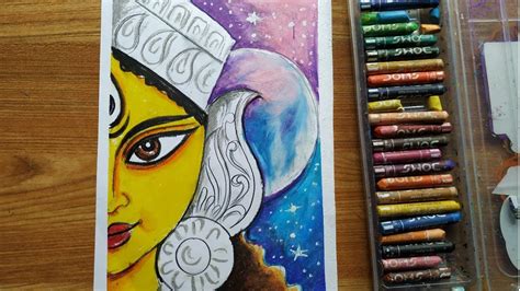 how to draw maa durga face with oil pastels color drawing step by step ...