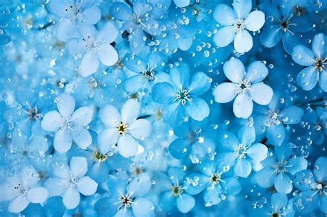 Premium Photo | Spring flowers background Blue flowers with water drops ...