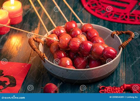 Sugar-coated Haws on a Stick Haws on the Plate Stock Image - Image of ...