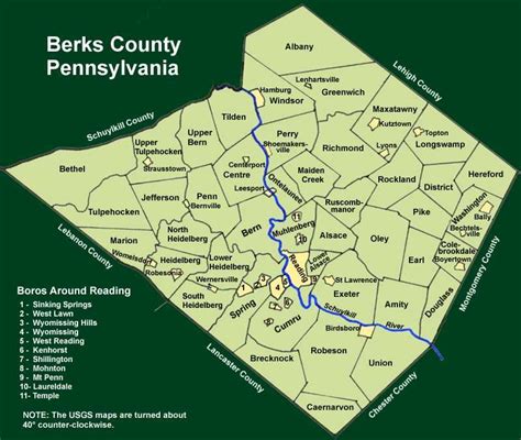 Berks County Townships | Berks county, County, Town map