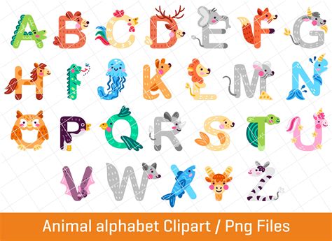 Animal Alphabet Clipart Animal Alphabet Png Education and - Etsy