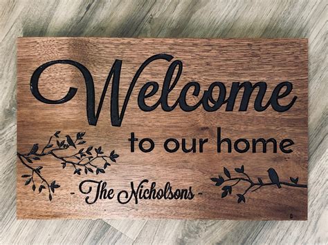 Personalized Welcome To Our Home Sign - Carved Wooden Welcome Sign ...