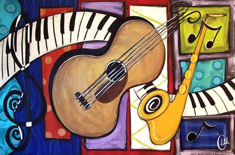 Guitar Saxophone Modern Contemporary | Music painting, Music artwork ...