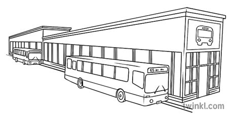 Bus Station Black and White Illustration - Twinkl